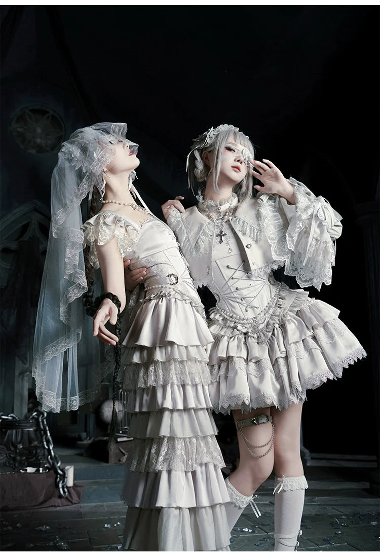 With PUJI - Letter and Poetry ﾂｷ Humanoid Robot - Silver Gothic Lolita Mermaid Skirt Set