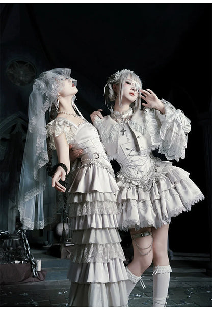 With PUJI - Letter and Poetry ﾂｷ Humanoid Robot - Silver Gothic Lolita Mermaid Skirt Set