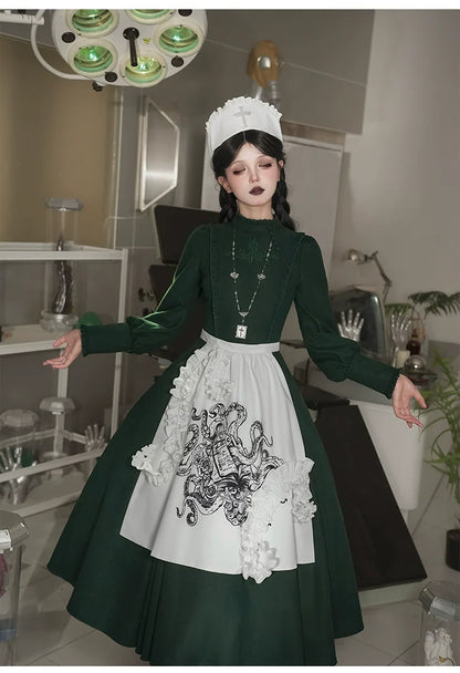With PUJI - Letter and Poetry ﾂｷ Abyss Clinic - Gothic Lolita Green Dress Set