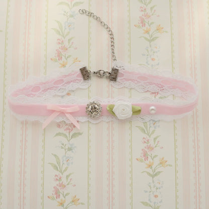 Creamy Bubbles - Sweet Lolita Choker Vintage Lace Rose Handmade Necklace