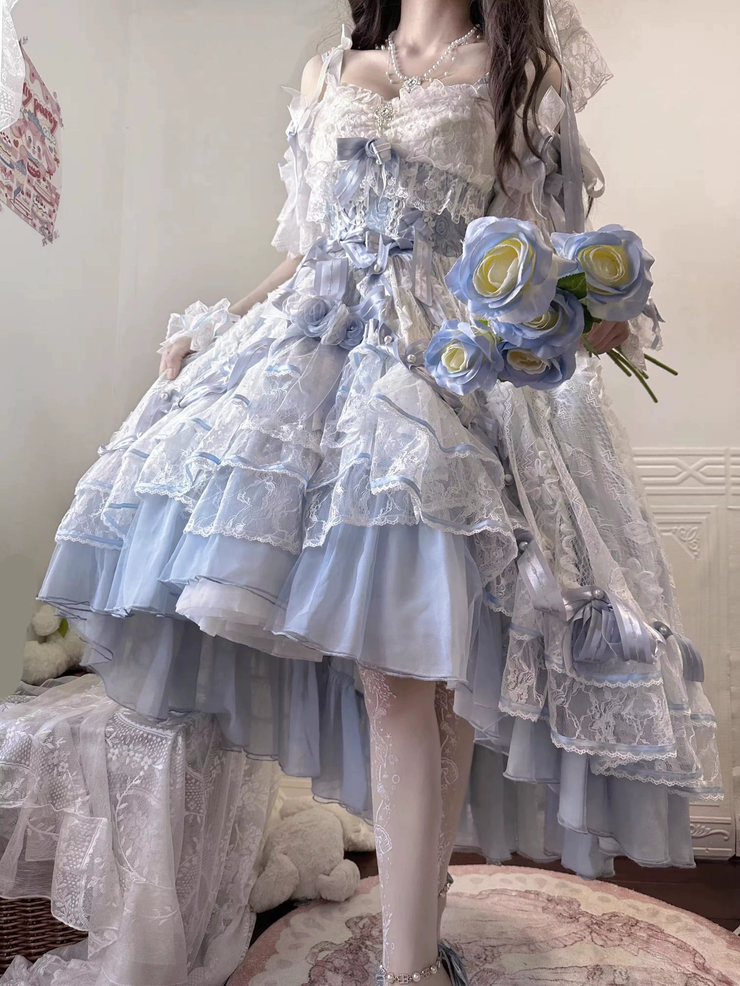 MieYe - Diana Rose - Bridal Lolita Dress Short Wedding OP with Accessories