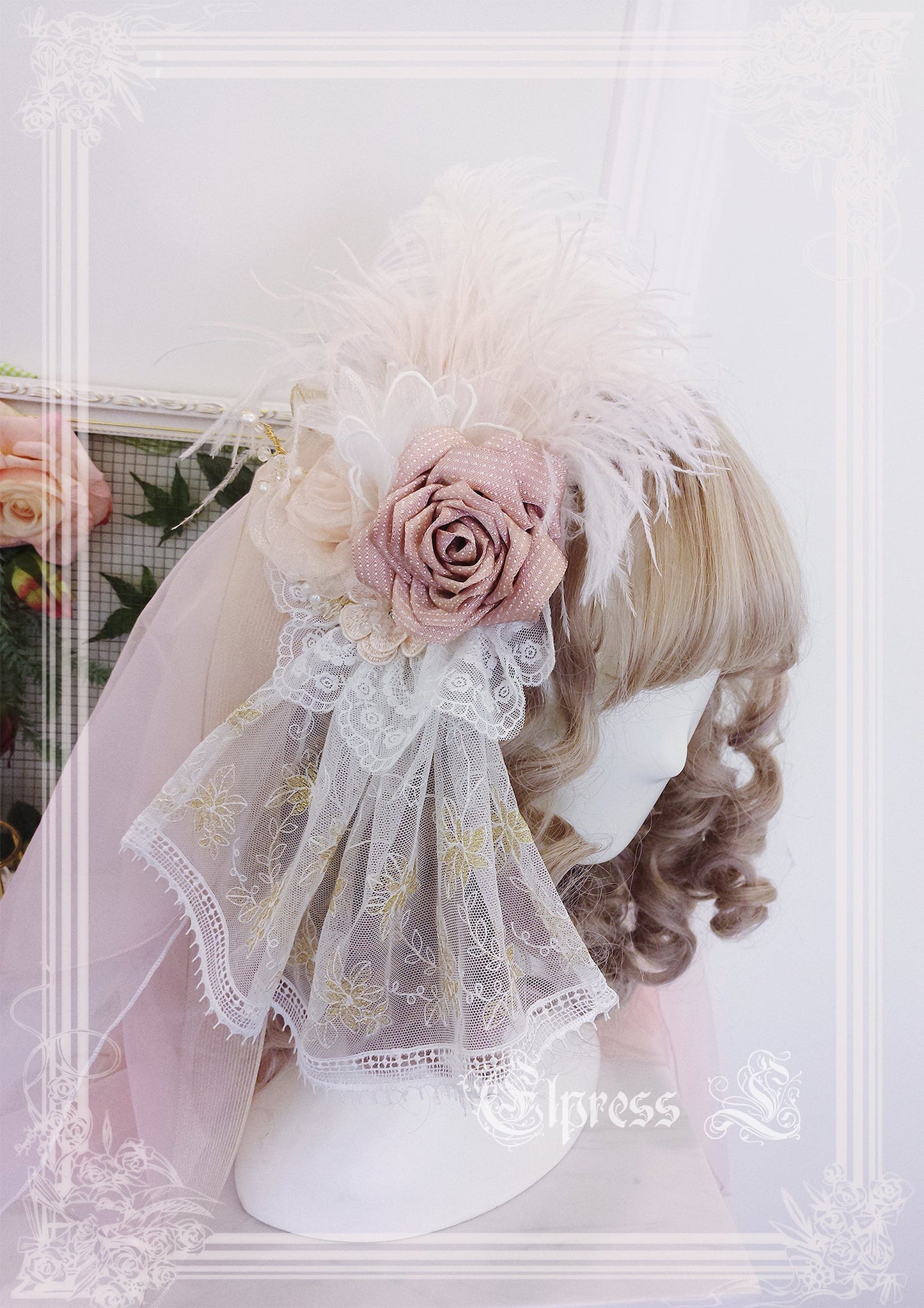 Elpress L - Christmas Flower Hairpins Lolita Mesh Veil KC Bonnet