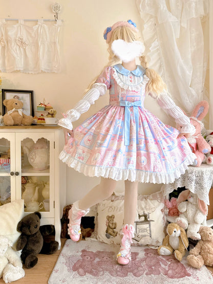 Hanguliang - Sweet Bunny Bear - Sweet Lolita Dress Long Sleeve Winter Lolita OP