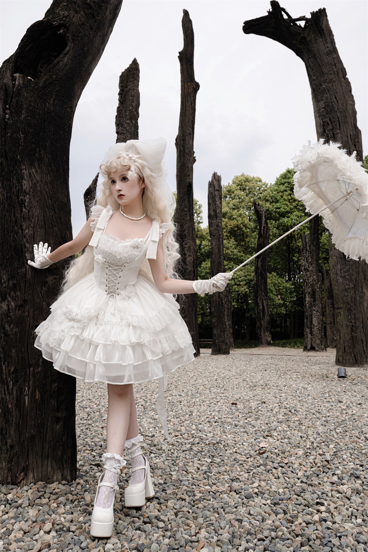 Your princess - Sweet Lolita White Princess Flounce Hemline OP