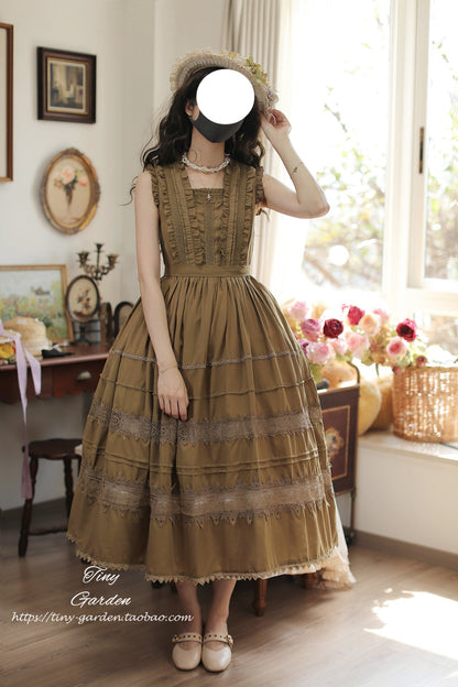 Tiny Garden - Spring Whisper - Solid Color Classic Lolita JSK Dress with Tulle Apron