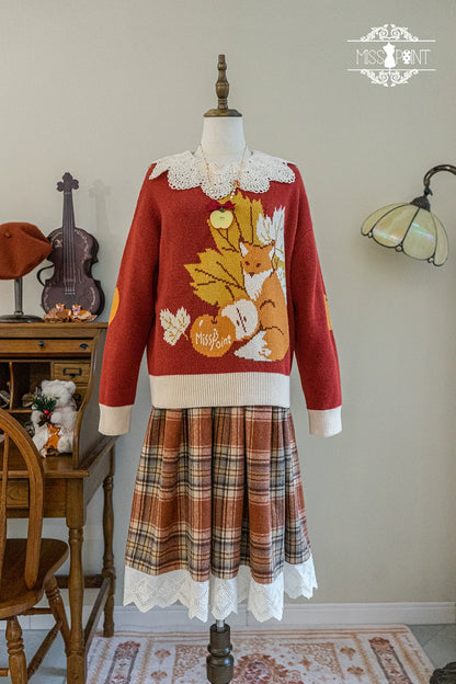 Miss Point - Chubby Fox in the Forest - Kawaii Lolita Sweater Customized Winter Lolita Couple Outfit