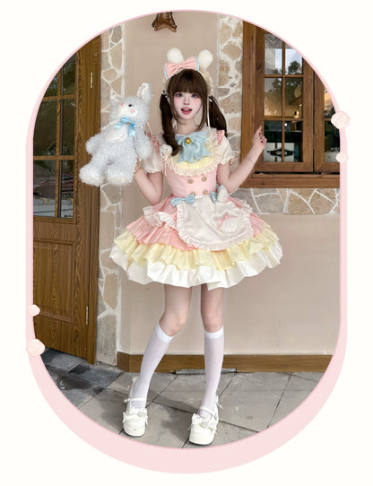 Platycodon House - Cream Puff - Sweet Lolita Apron OP Dress, Bunny & Bear Details