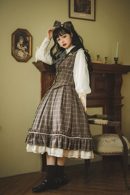 Miss Point - Rose - Elegant Lolita Fishbone Grid Skirt Customized