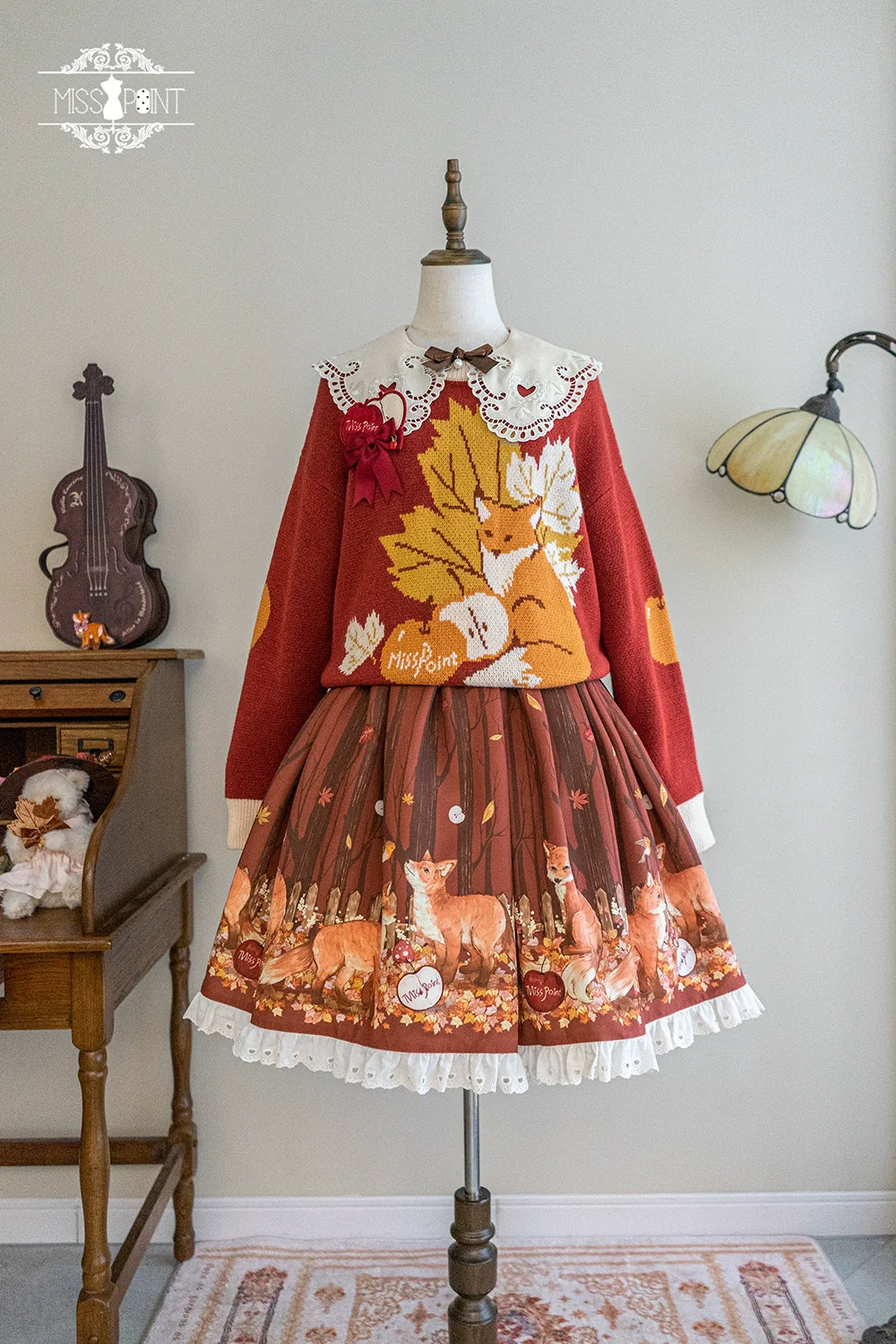 Miss Point - Chubby Fox in the Forest - Kawaii Lolita Sweater Customized Winter Lolita Couple Outfit