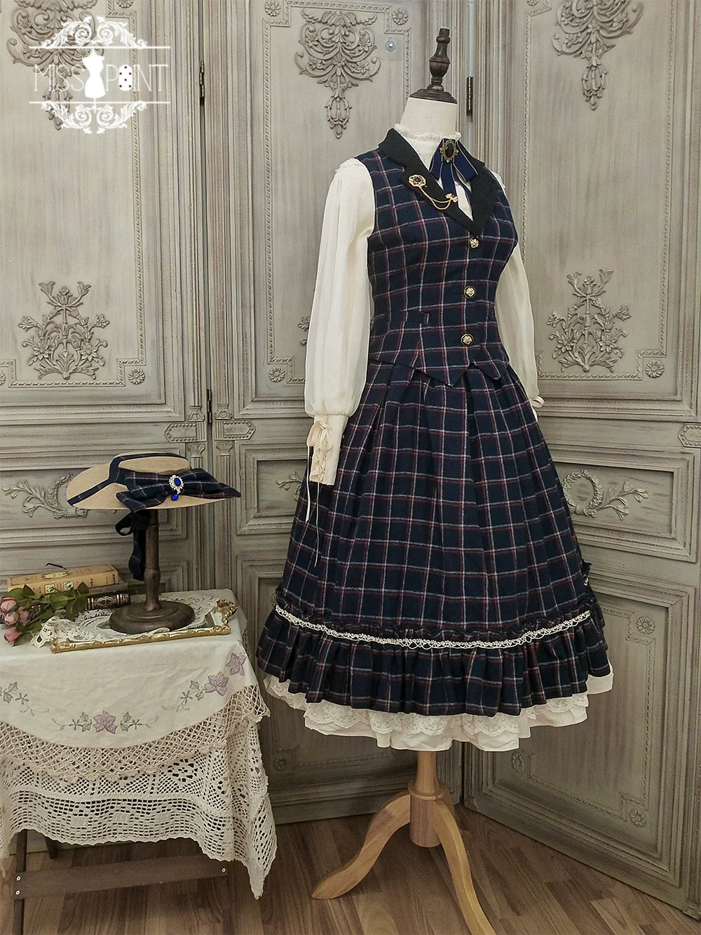 Miss Point - Rose - Elegant Lolita Fishbone Grid Skirt Customized