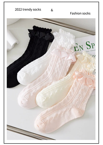JingChi - Sweet Lolita Socks Women's Multicolor JK Mid-Calf Socks