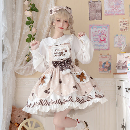 Eieyomi - Pie milk cherry - Sweet Lolita Salopette and Blouse