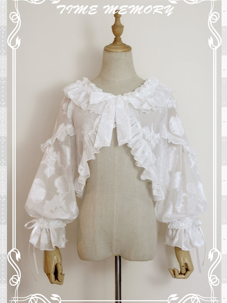 Time Memory - Xianbei - Sweet Lolita Chiffon Lantern Sleeve Cardigan with Bow