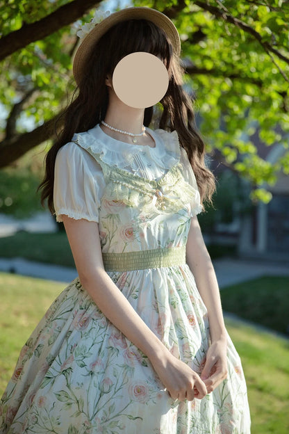EESSILY - The Rose Dowry - Daily Cotton Lolita OP Dress V-neck Dress