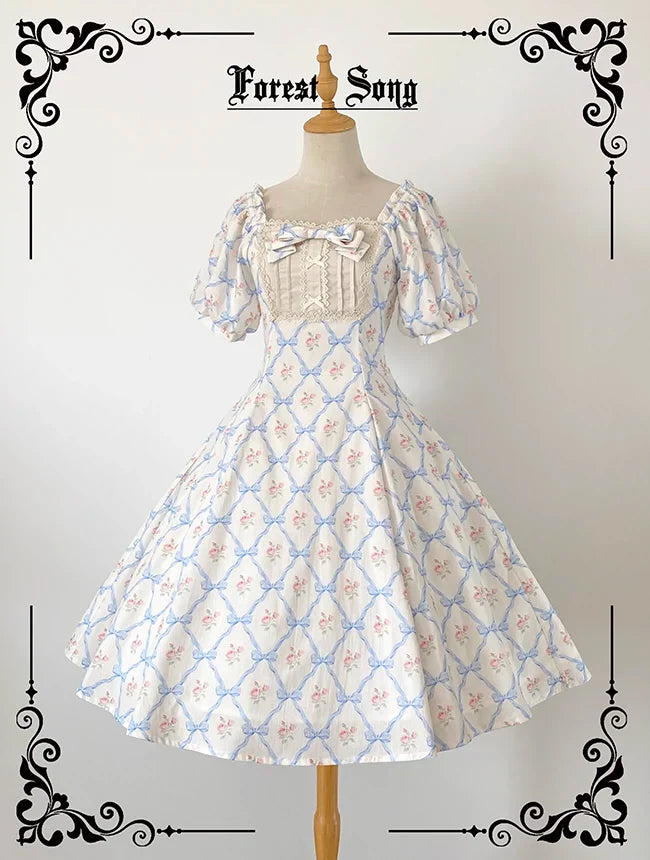Forest Song - Pastoral Poem - Elegant Lolita OP Dress Floral Print 6-Piece Cut Lolita Dress