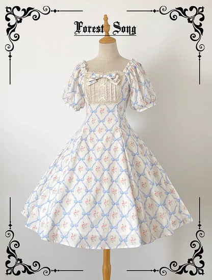 Forest Song - Pastoral Poem - Elegant Lolita OP Dress Floral Print 6-Piece Cut Lolita Dress