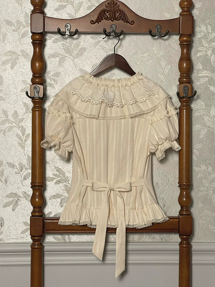 Alice Girl - Sea Salt Fairytale - Sweet Lolita Blouse Short Puff Sleeves Lolita Shirt