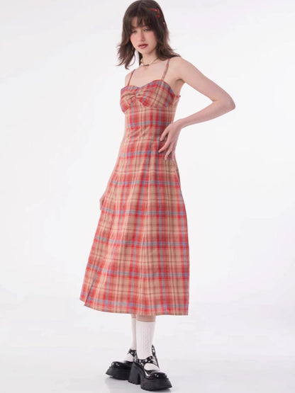 Retro plaid suspender dress【s0000007831】