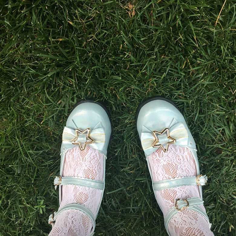Bubble Cat - Dreamy Starry - Sweet Lolita Shoes Low Heel Bow Shoes