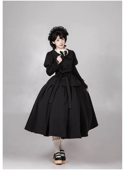 With PUJI - Old Testament - Classic Lolita Coat Black Plush Lolita Cape and Brooch