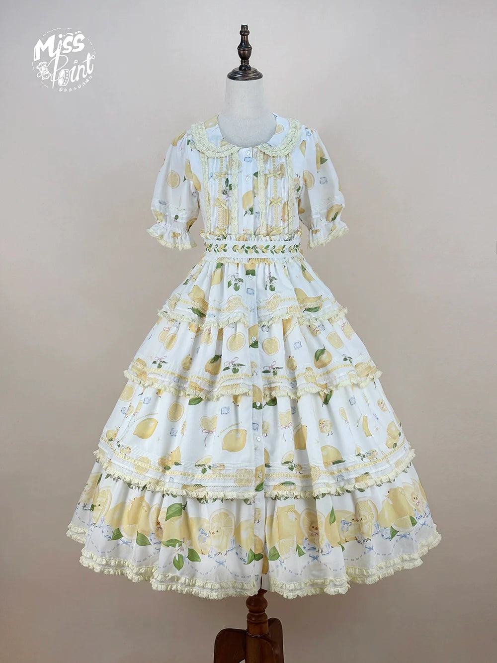 Miss Point - Lemon Chick - Country Lolita Printed OP With Button Front