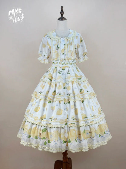 Miss Point - Lemon Chick - Country Lolita Printed OP With Button Front