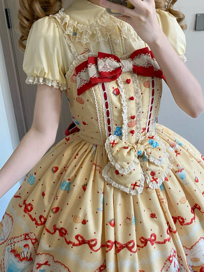 DreamWhale - Showa Dessert Showcase - Kawaii Lolita Dress Suit Pudding-Inspired JSK/Salopette