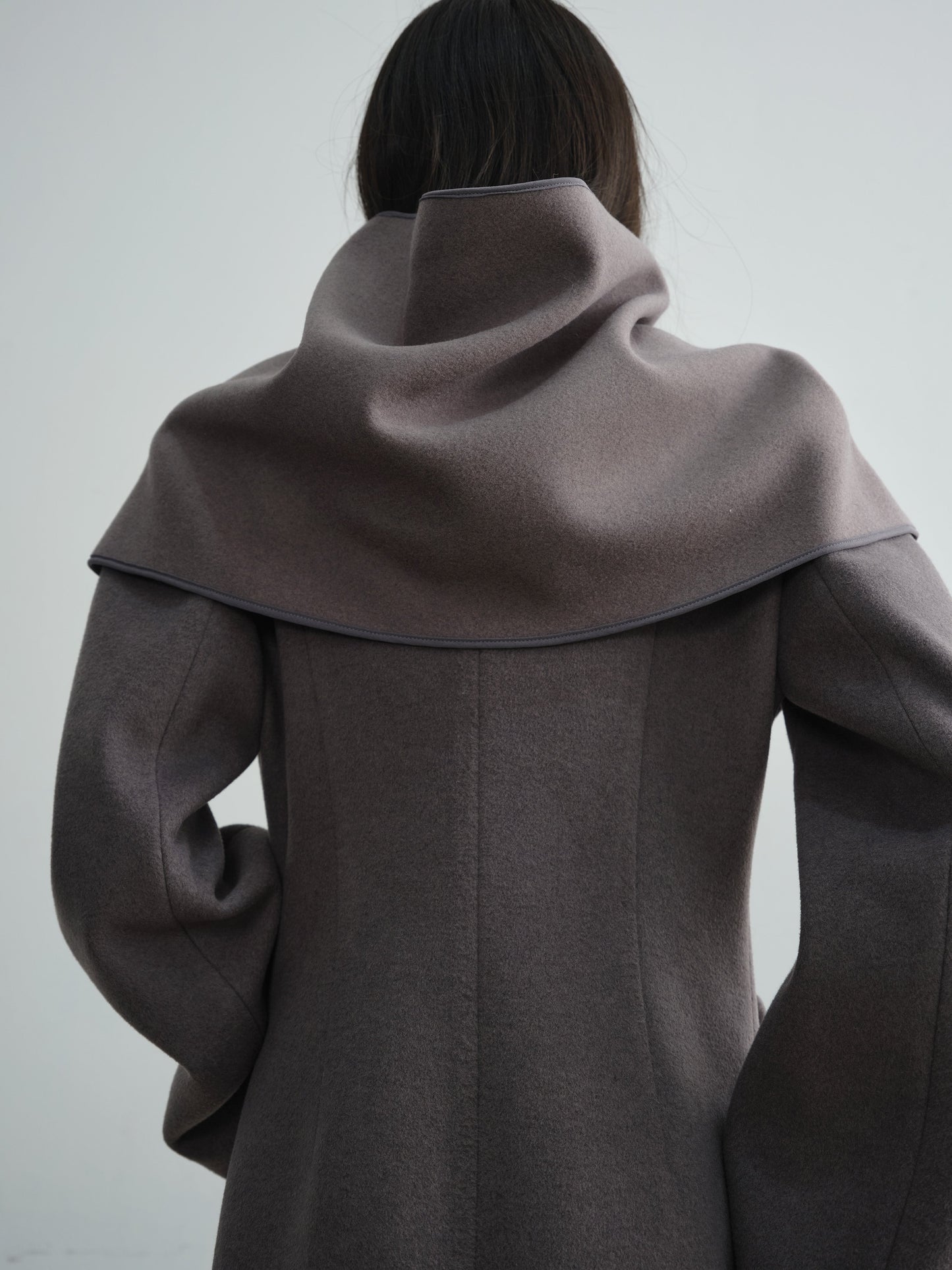 Drape Collar Modern Coat With Scarf