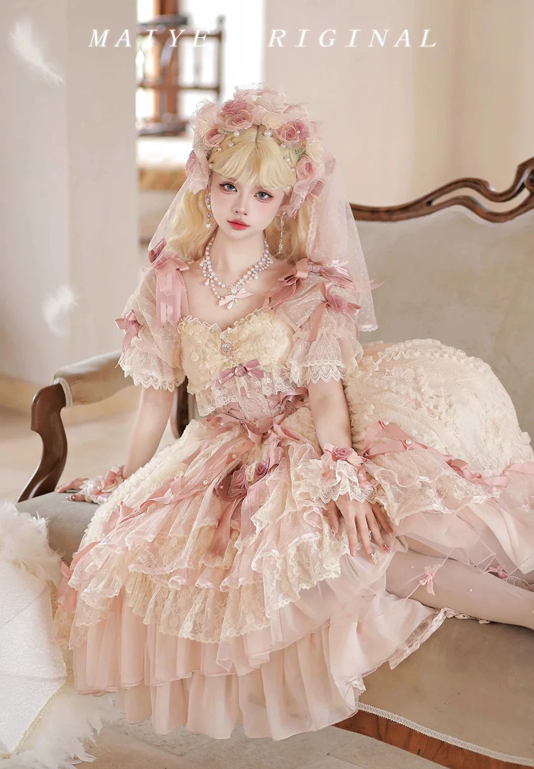 MieYe - Diana Rose - Bridal Lolita Dress Short Wedding OP with Accessories