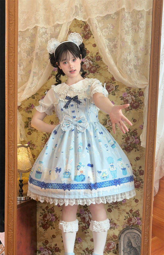 To Alice - Dear Dolls - Kawaii Lolita JSK Dress, Bear & Bunny Print