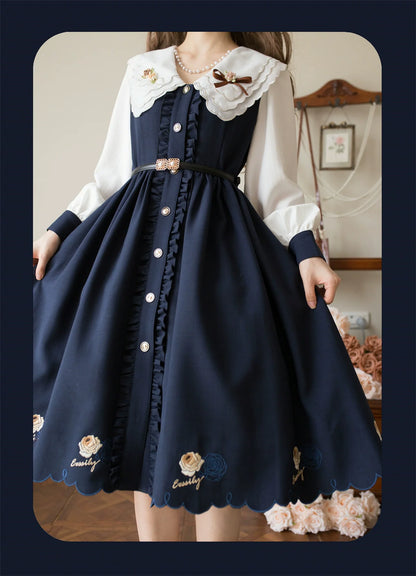 EESSILY - Window Rose - Classic Lolita OP Front Buttoned Embroidery Lolita Dress
