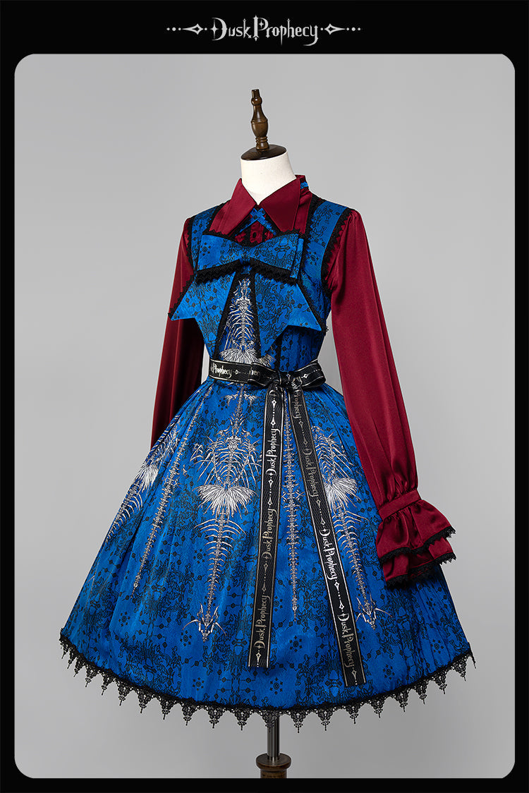 DuskProphecy - Coccyx - Elegant Lolita Dress High Waist Fishbone Print JSK Set