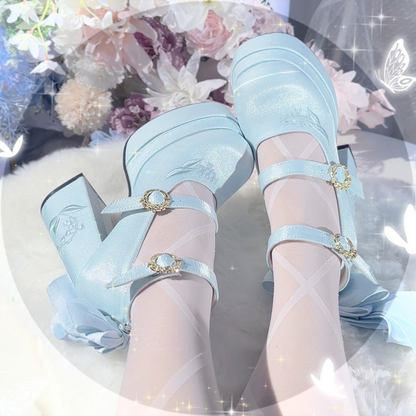 Dreamland - Floating Dream Lily - Elegant Lolita High Heel Shoes, Detachable Bow