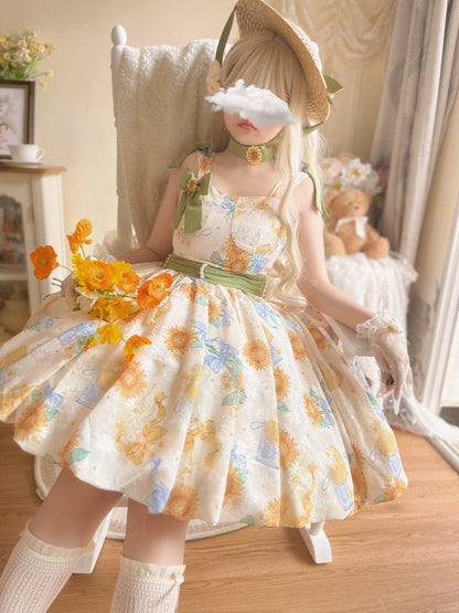 Akiyama Future Studio - Sunflower Print Lolita JSK Dress in Breathable Light Fabric