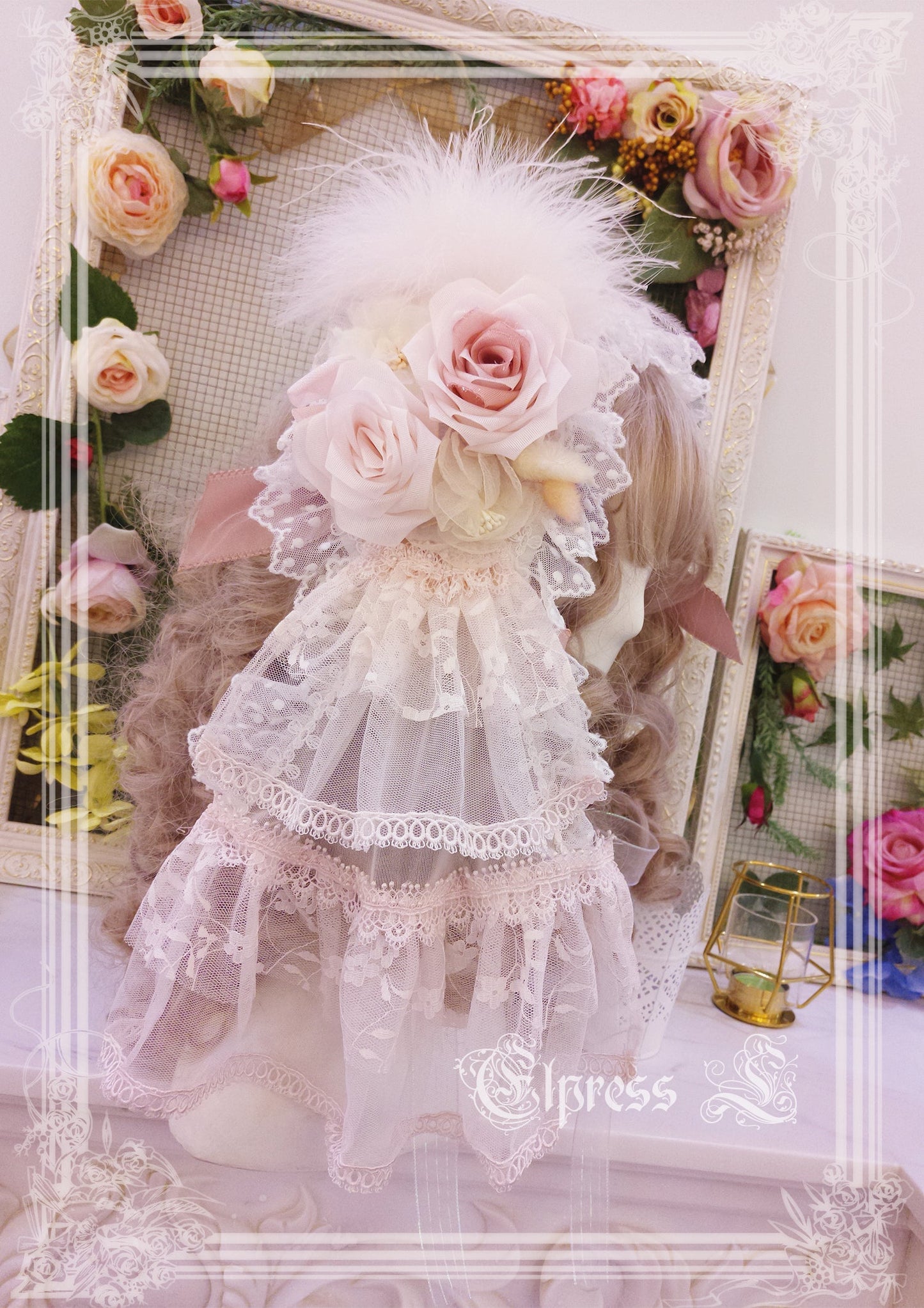 Elpress L・杆edding Lolita Floral Headdress BNT Veil