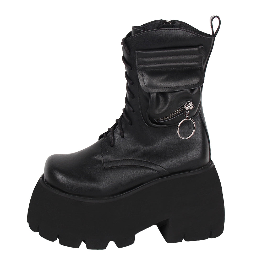 Angelic imprint - Gothic Lolita Black Leather Platform Shoes