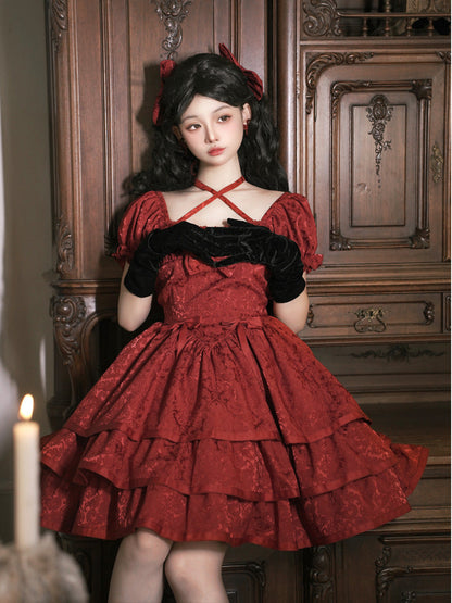 Eieyom - Elegant Lolita Short Sleeve Red Dress