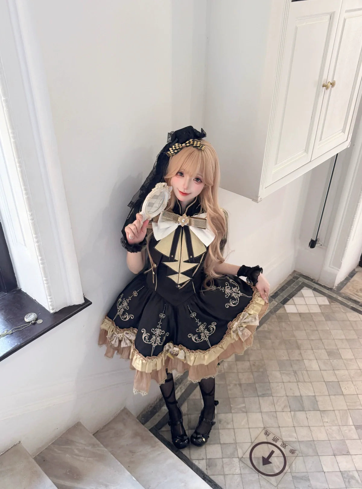 Letters from Unknown Star - Glitter Oath - Military Lolita OP Dress with Detachable Split Tail Cloak