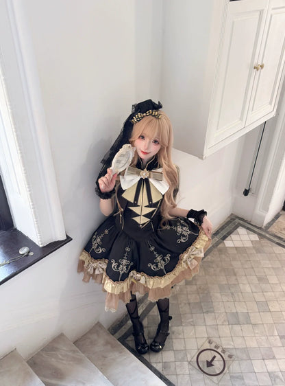 Letters from Unknown Star - Glitter Oath - Military Lolita OP Dress with Detachable Split Tail Cloak