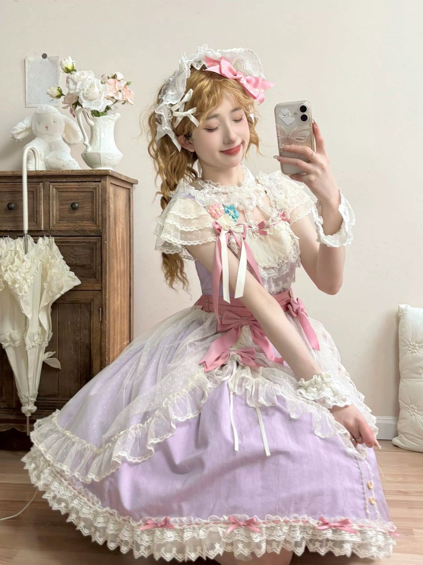 Uncle's Workshop - Fluttering Cherry Spring Strings - Cotton Sweet Lolita JSK Dress