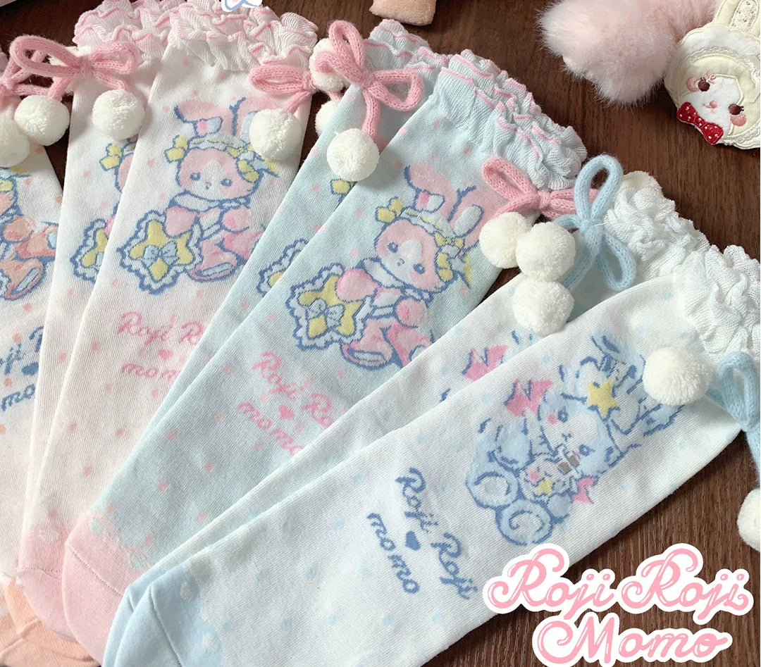 Roji Roji - Kawaii Lolita Mid-Calf Socks, Rabbit Print