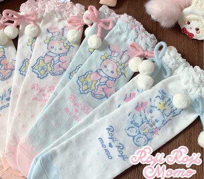 Roji Roji - Kawaii Lolita Mid-Calf Socks, Rabbit Print