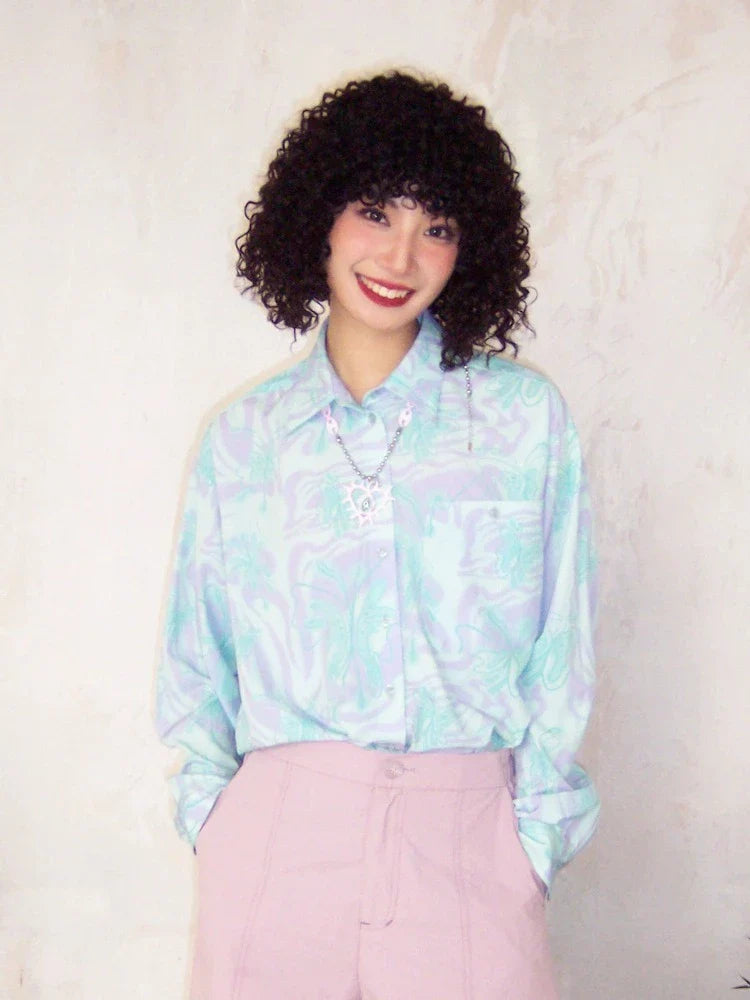 Butterfly print loose long sleeve shirt【s0000006553】