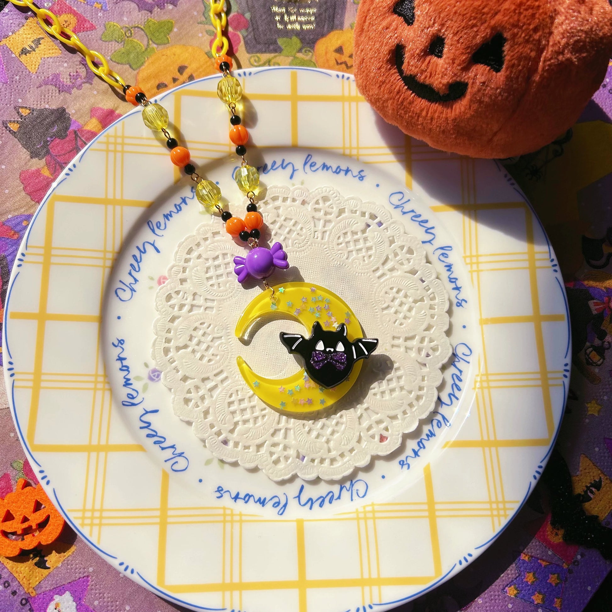 Halloween Alice - Chubby Bat - Halloween Colorful Beads Lolita Necklace, Bat Accents