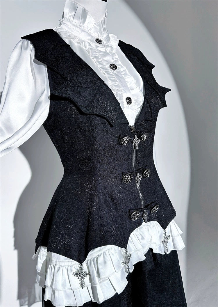 Letters from Unknown Star - Bloodline Duke - Gothic Lolita SK Suit Spider Web Vest and Blouse