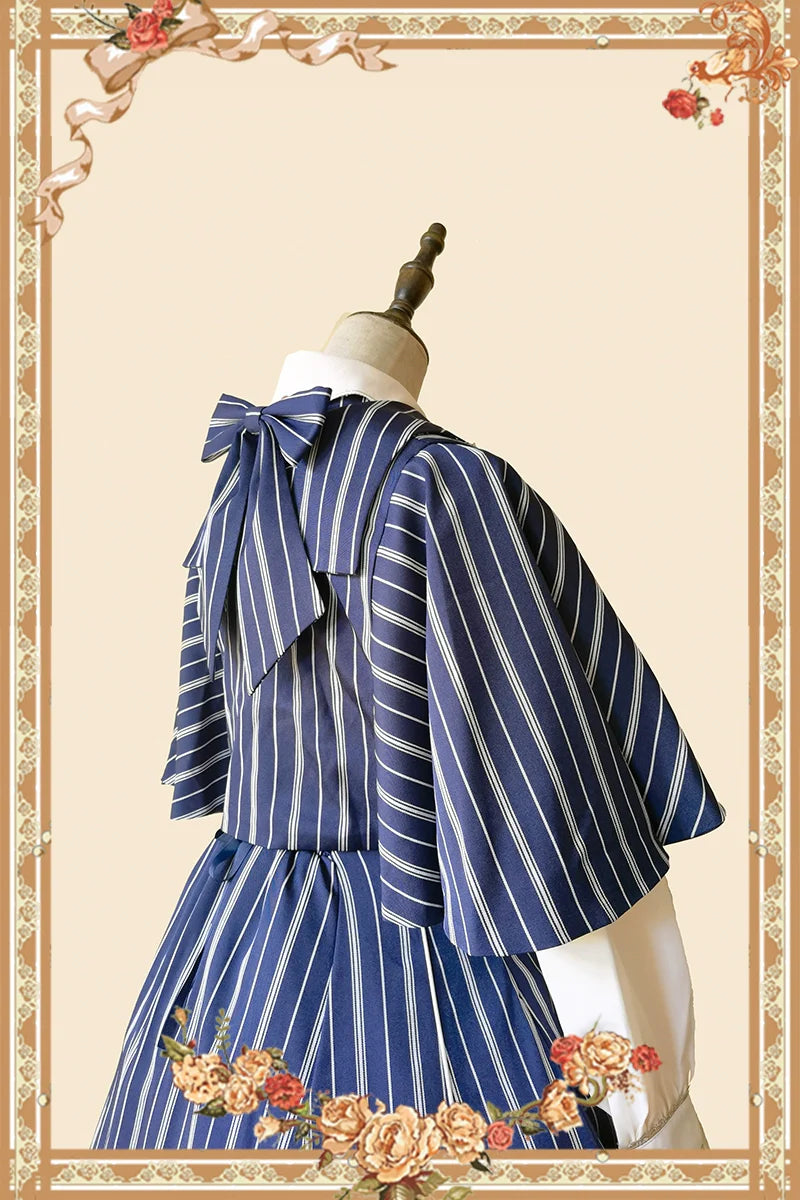 Infanta - Elegant Lolita Stripe High-waist Jumper Dress Set and Cape