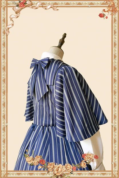 Infanta - Elegant Lolita Stripe High-waist Jumper Dress Set and Cape