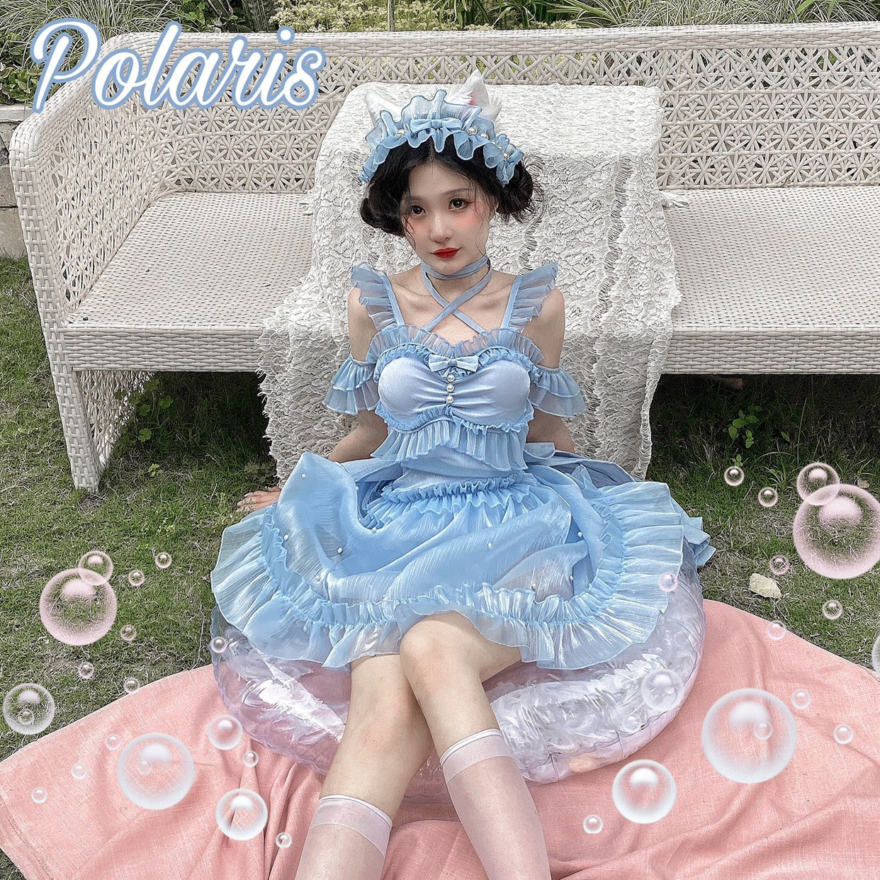 Polaris Lolita - Mermaid - Lolita Inspired Swimsuit with Tulle Overlay and Trailing