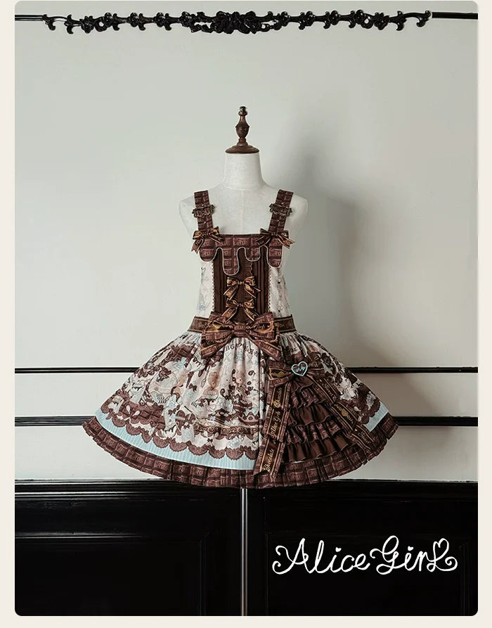 Alice Girl - Bear Chocolate Bar - Kawaii Lolita JSK & Salopette Dress