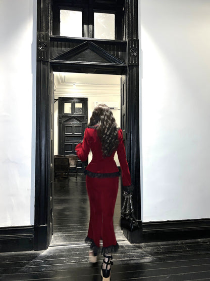 BLACKLIST - Poisonous Apple - Christmas Lolita Dress Bungundy Fishtail Skirt Set